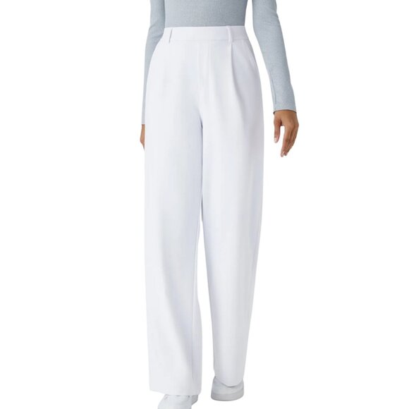 HALARA Flex Pleated Straight Leg Stretch Fit White Work Pants Medium Tall NWOT - Picture 2 of 5